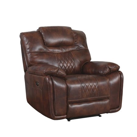SUNSET TRADING Diamond Power Recliner Brown Leather Gel SU-ZY5018A001-H246